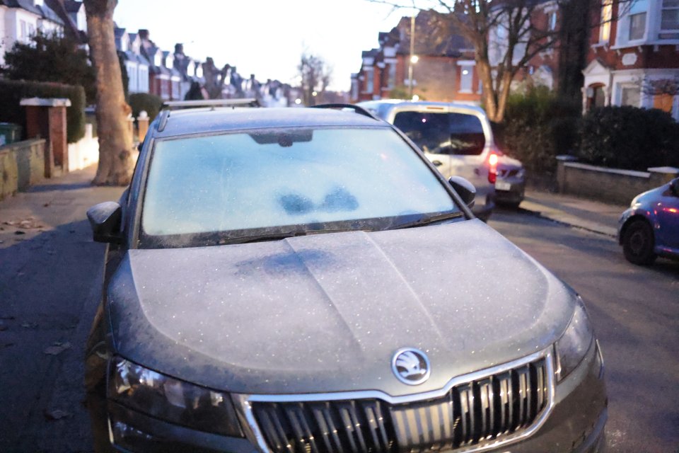 Cars in Queen's Park, North West London, were covered in a layer of frost this morning