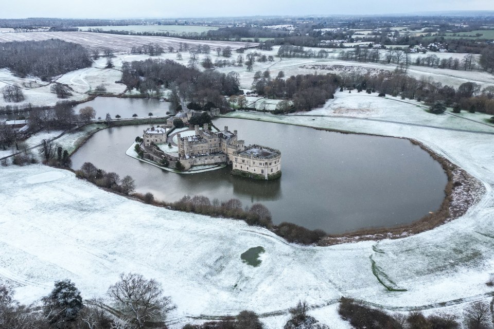 Leeds Castle in Maidstone, Kent, became a winter wonderland on Monday