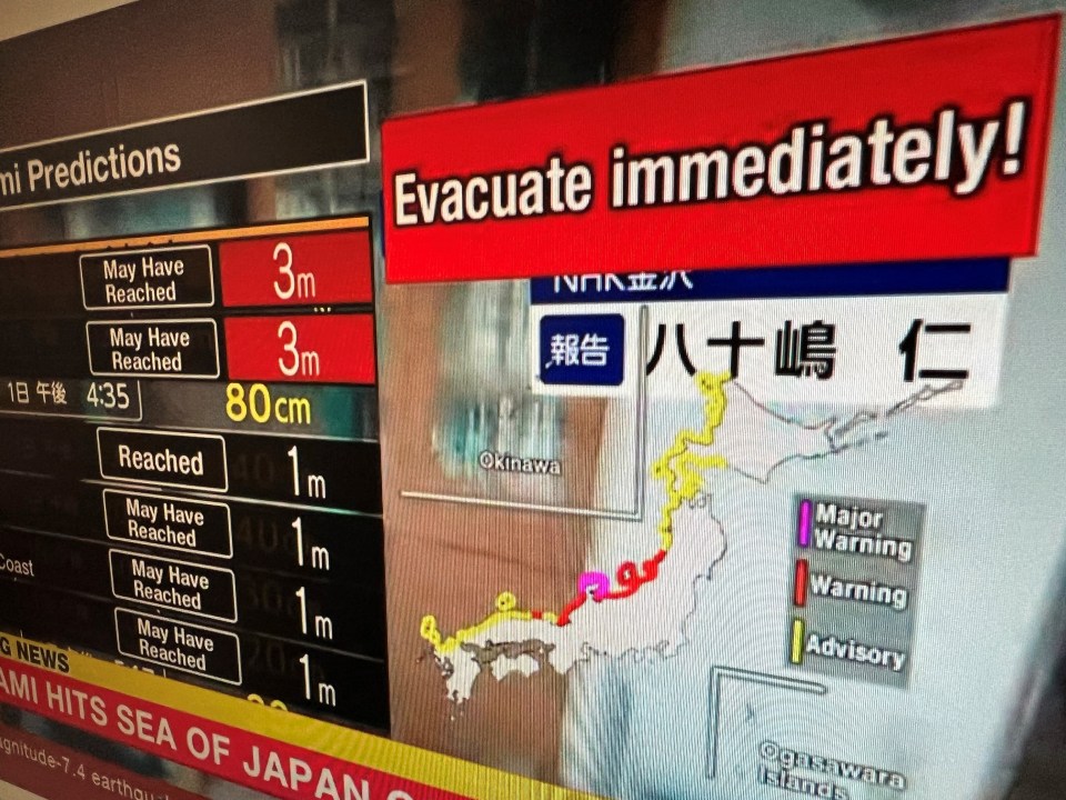 Tsunami waves of 9ft are threatening to smash into Japan after a 7.6 magnitude earthquake