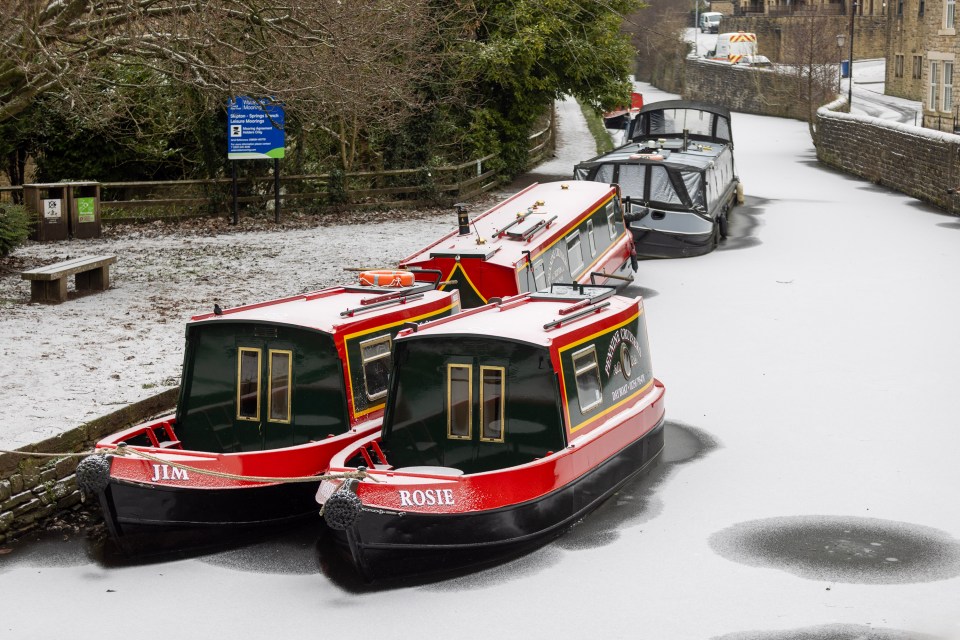 The Leeds & Liverpool canal in Skipton was frozen yesterday morning in Yorkshire