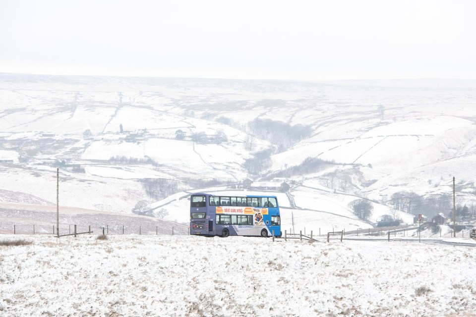 A bus makes its way along the A62 at Marsden Moor between Oldham and Huddersfield