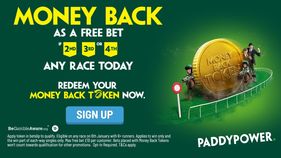 Paddy Power: Money back as FREE BET if your selection finishes 2nd, 3rd or 4th