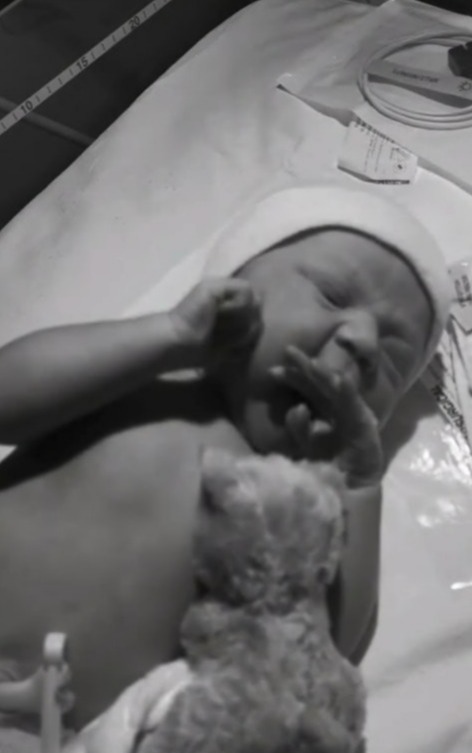 The new mum shared a sweet video of her newborn