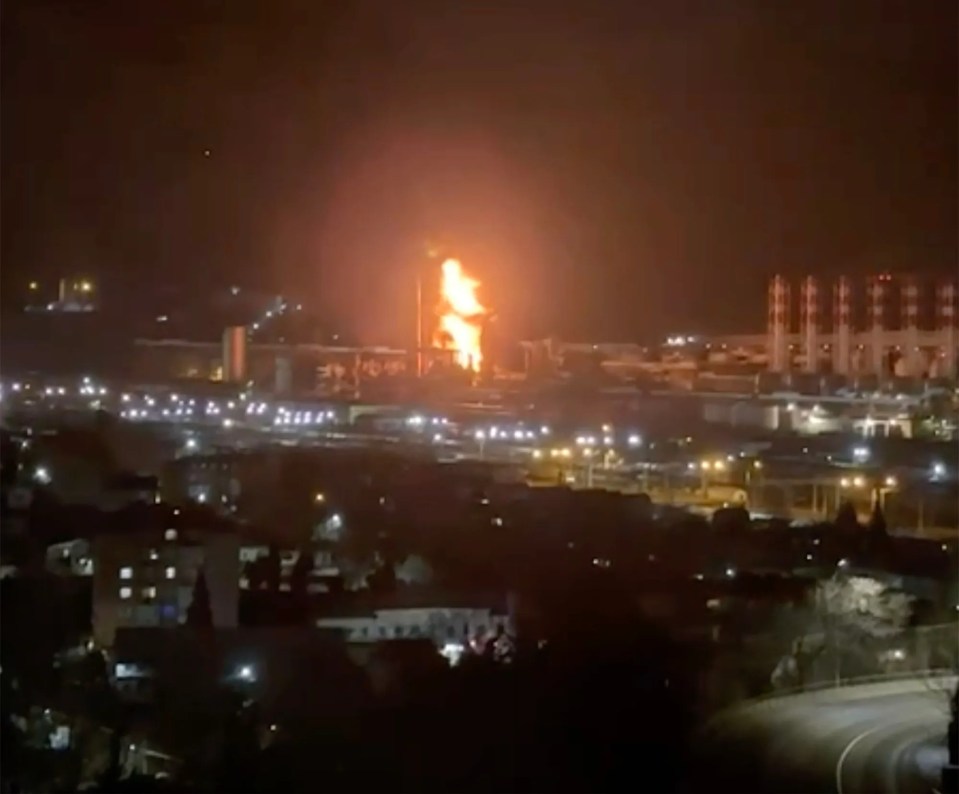 A wide view of the attack as flames ripped through the RN-Marine Terminal Tuapse