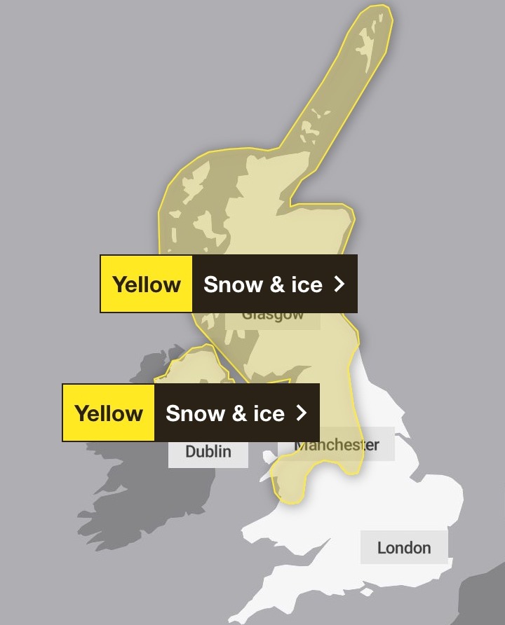 Yellow warnings are in place for much of the country today