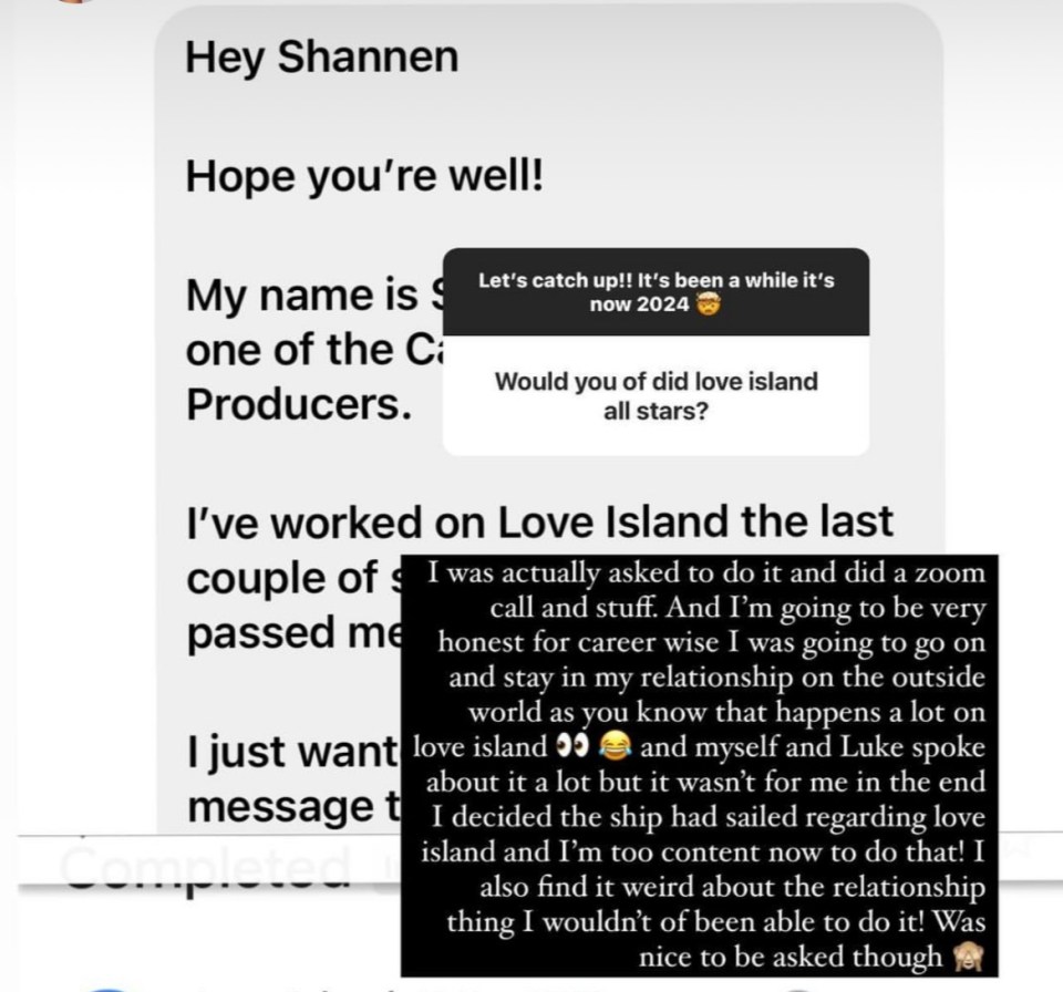 She shared the messages she received from Love Island producers