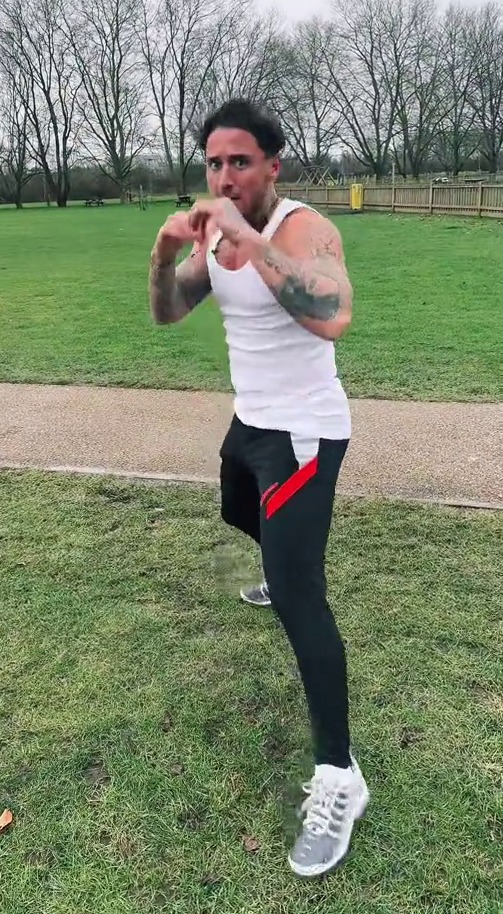 Stephen Bear has shared a bizarre video shadow boxing in a park