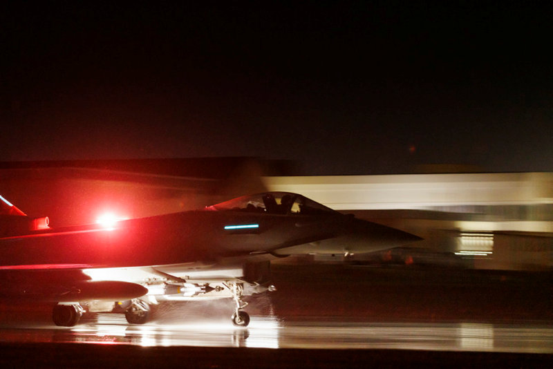 RAF Typhoon jet takes off for the joint UK-US mission on Monday