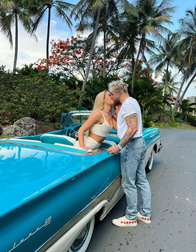 Jake Paul and girlfriend Jutta Leerdam in his 1958 Ford Fairlane