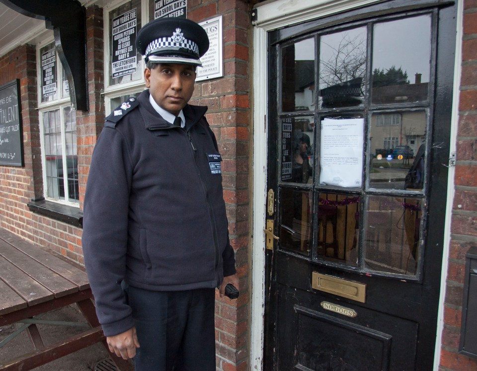 PIC BY DAVID NEW-24/12/2011-COPS RAID NOTORIOUS PROBLEM PUB 'THE LETCHFORD ARMS' IN HARROW IN ORDER TO CLOSE IT DOWN.<br />
CHIEF SUPT. DAL BABU OUTSIDE THE CLOSED DOWN BOOZER IN HARROW.