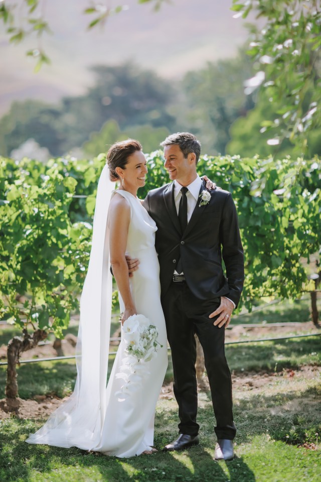 Jacinda wore a white halterneck gown which was custom-made by Juliette Hogan.