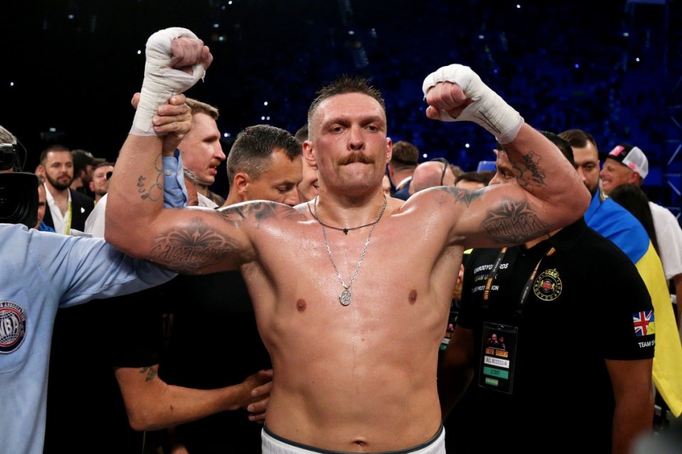 WROCLAW, POLAND - AUGUST 26: Oleksandr Usyk celebrates after being awarded victory after defeating Daniel Dubois during the Heavyweight fight between Oleksandr Usyk and Daniel Dubois at Stadion Wroclaw on August 26, 2023 in Wroclaw, Poland. (Photo by Gabriel Kuchta/Getty Images)