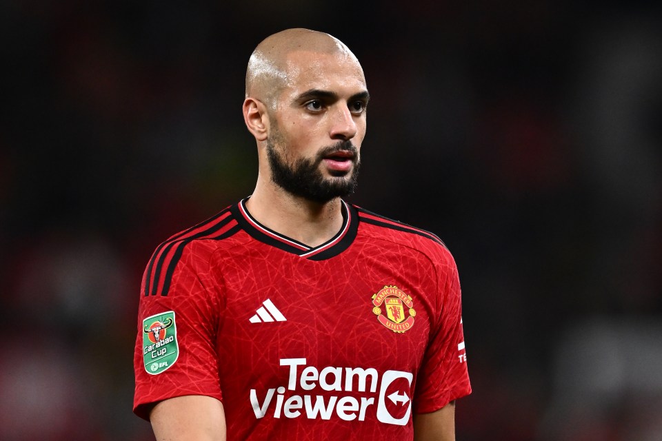 MANCHESTER, ENGLAND - SEPTEMBER 26: Sofyan Amrabat of Manchester United looks on during the Carabao Cup Third Round match between Manchester United and Crystal Palace at Old Trafford on September 26, 2023 in Manchester, England. (Photo by Sebastian Frej/MB Media/Getty Images)