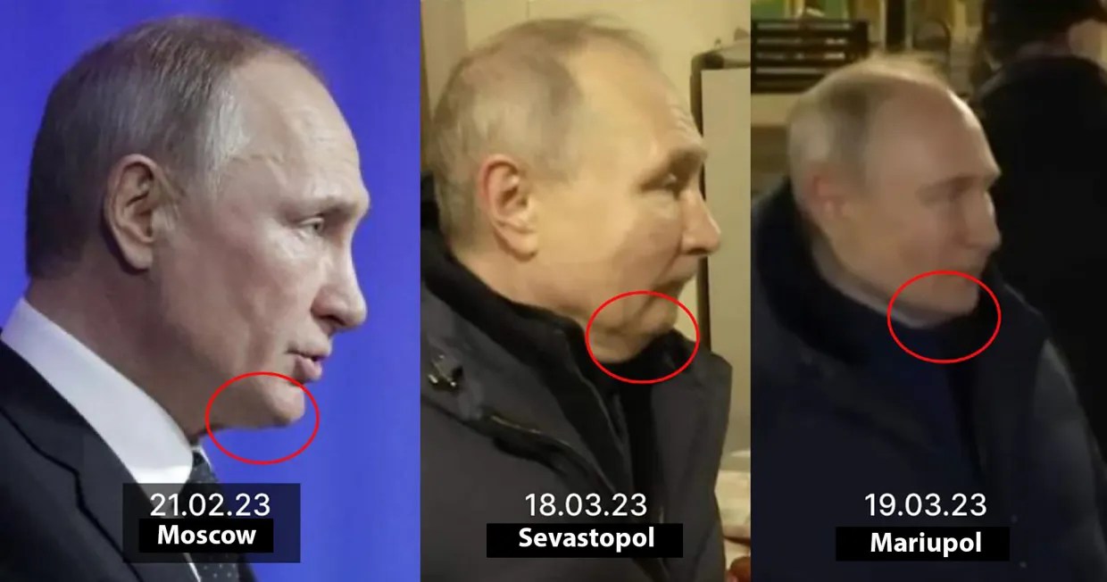 The different chins of Putin have sparked further rumours of him using lookalikes