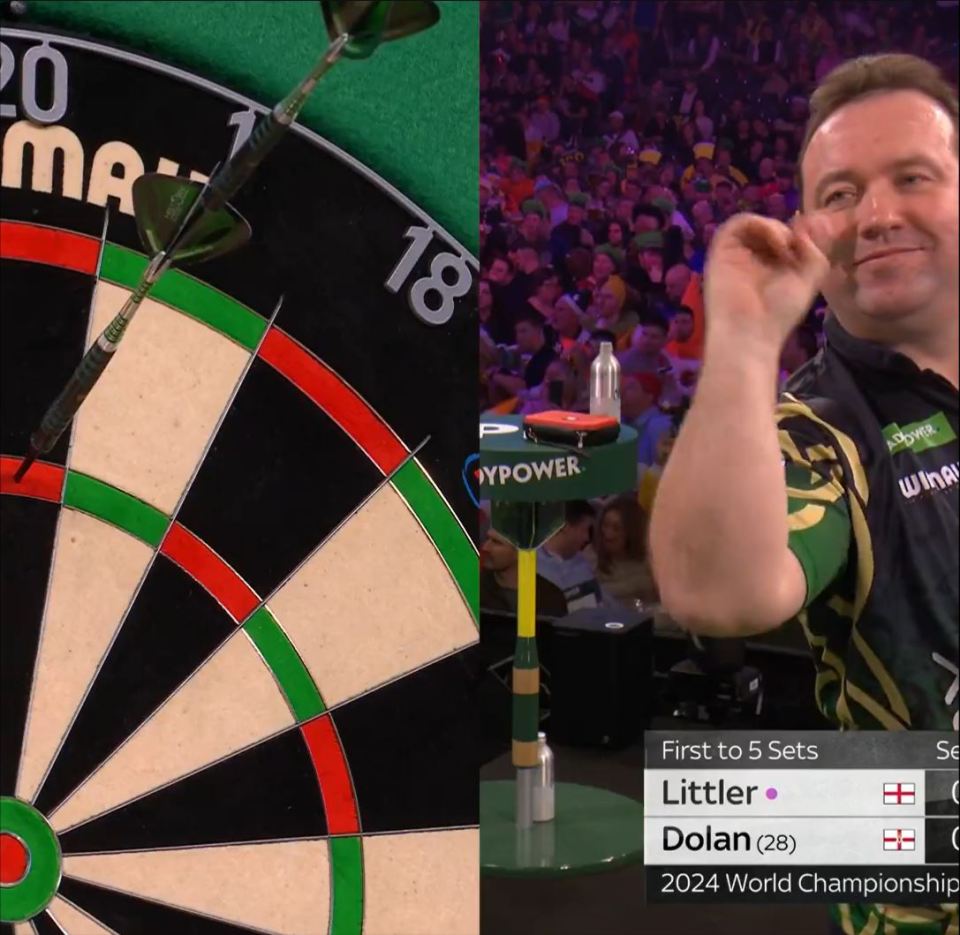 His second throw was so accurate it landed in the back of his first dart and gave him a rare "Robin Hood"