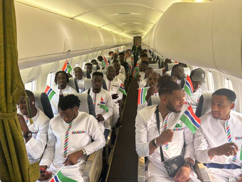 The Gambia team's flight was forced into an emergency landing minutes after take-off