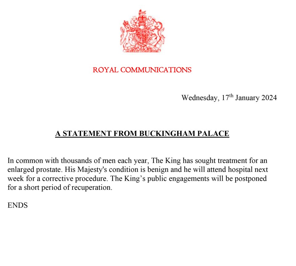 A statement was released by Buckingham Palace