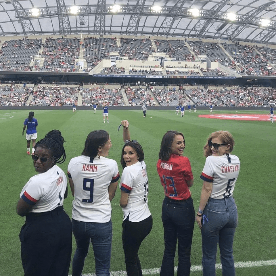 Natalie seen with other stars including Eva Longoria (middle) and Jessica Chastain (right)