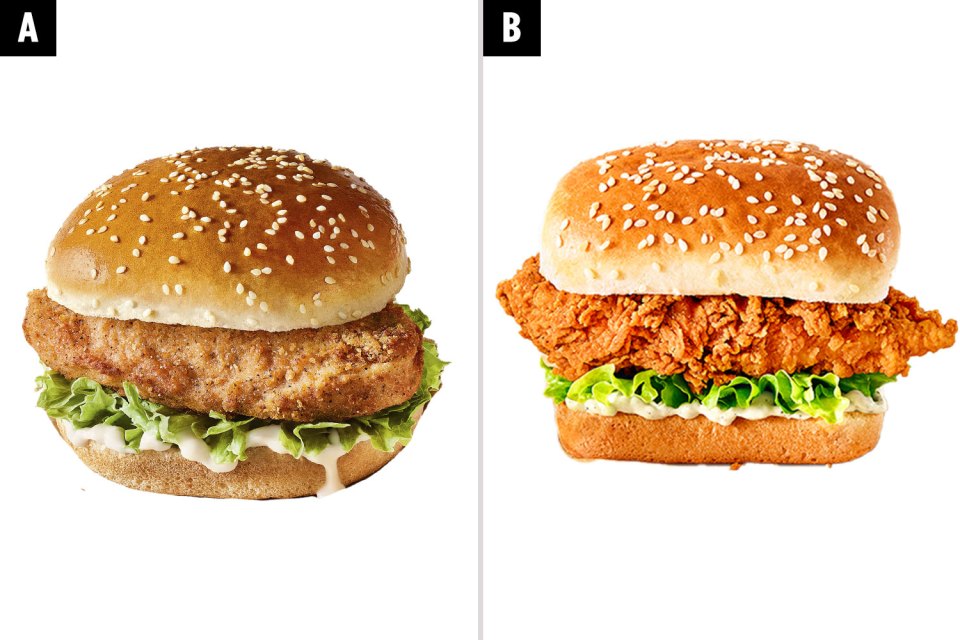 One is a KFC Chicken Fillet Burger and the other is a KFC bean burger