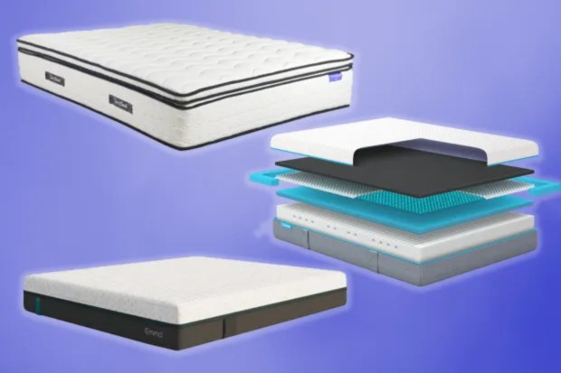 three different types of mattresses are shown on a blue background