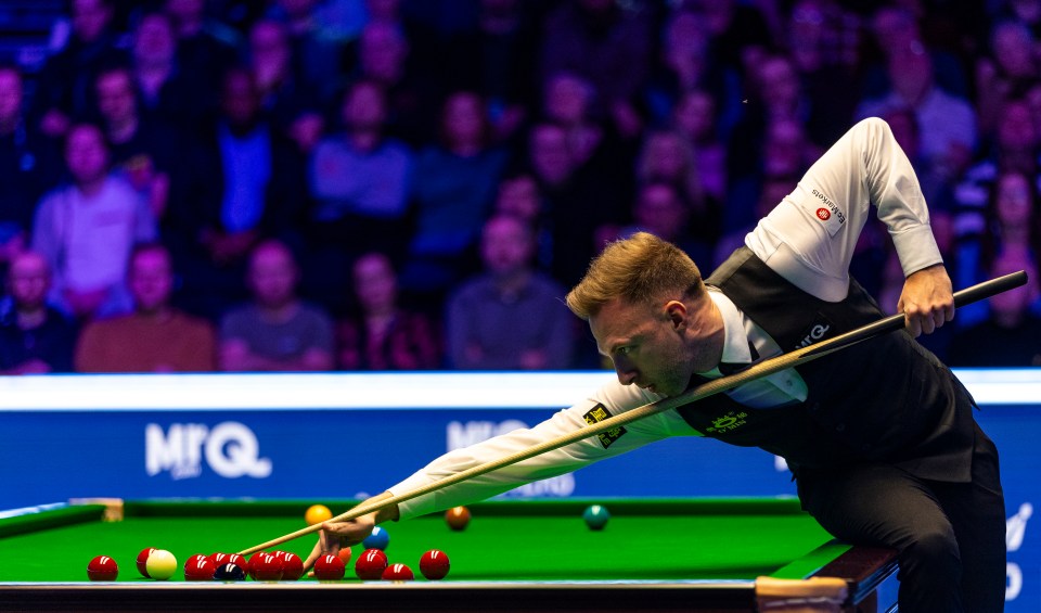 Judd Trump during his quarter final match against Ali Carter (not in picture) during day six of the MrQ Masters at Alexandra Palace, London. Picture date: Friday January 12, 2024. PA Photo. See PA story SNOOKER Masters. Photo credit should read: Steven Paston/PA Wire. RESTRICTIONS: Use subject to restrictions. Editorial use only, no commercial use without prior consent from rights holder.