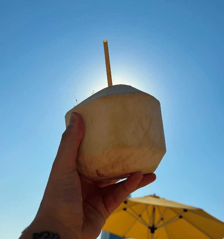 He sipped fresh coconut cocktails on the beach