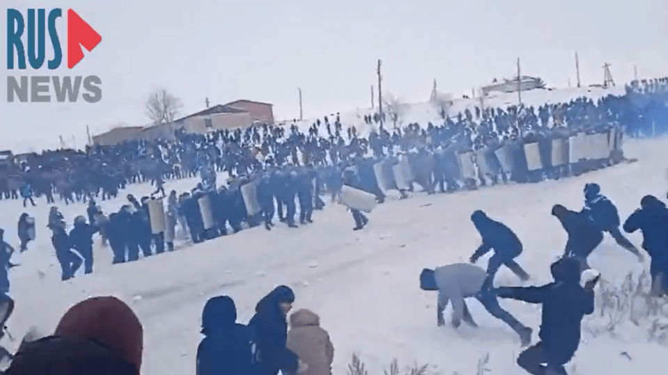 Rioters threw snowballs and ice lumps at the police