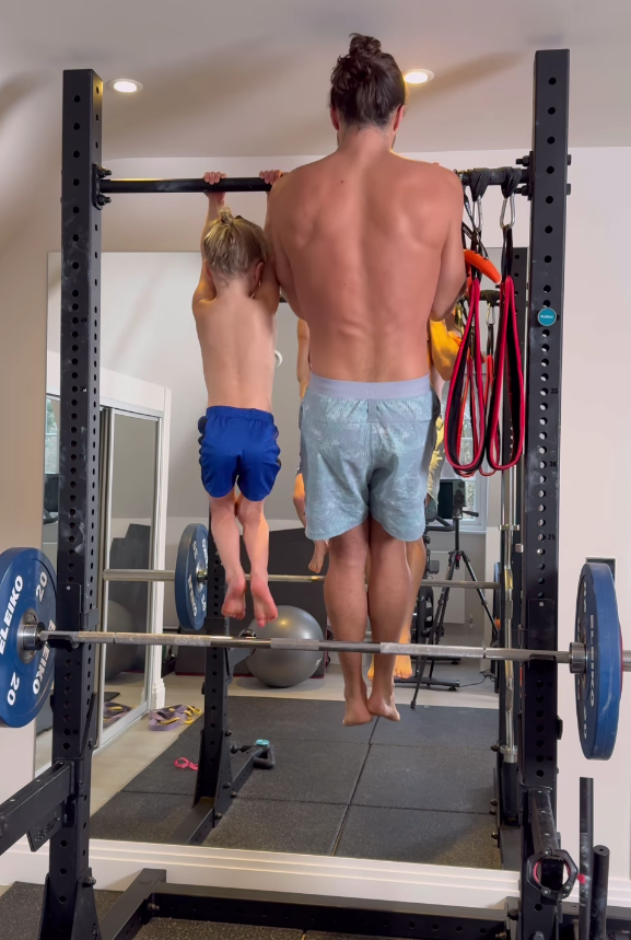 Joe worked out with son Marley in their home gym