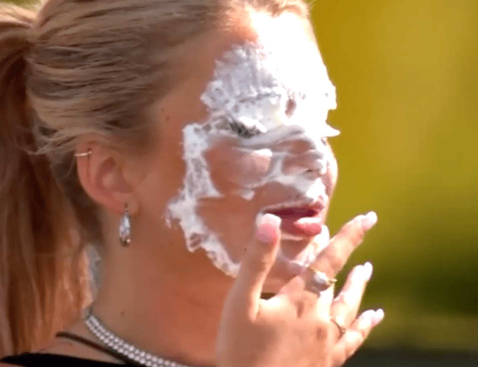 Liberty was left with pie on her face later in the show