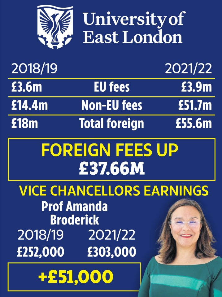 The University of East London has seen a surge in foreign students, and the vice chancellor's earnings soared