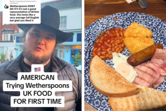 A US tourist has been challenged to try cuisines at various British chains