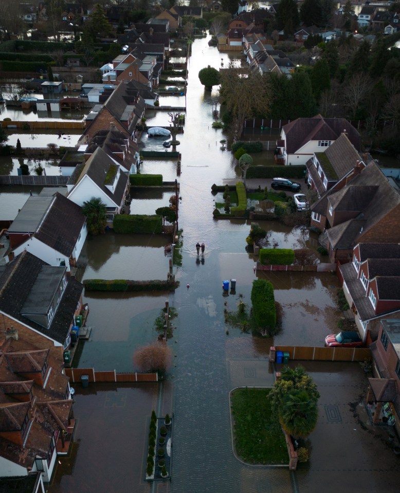 Many parts of England have been flooded, including Wraysbury, pictured, in Berkshire