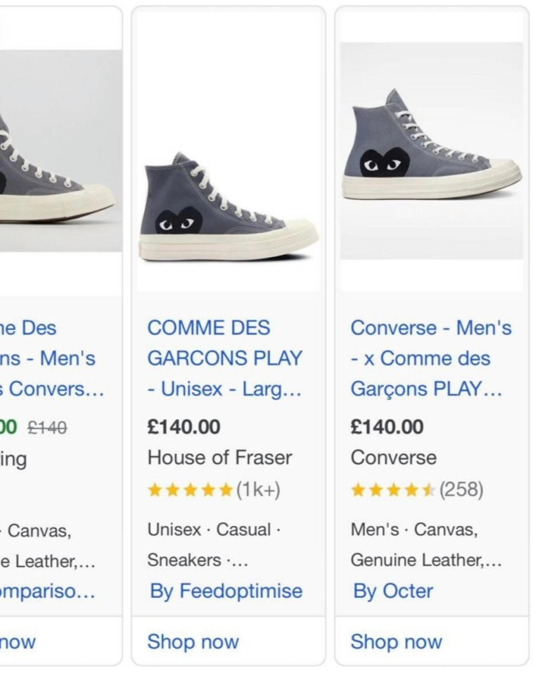 Meanwhile, elsewhere the on-trend trainers are going for an eye-watering £140