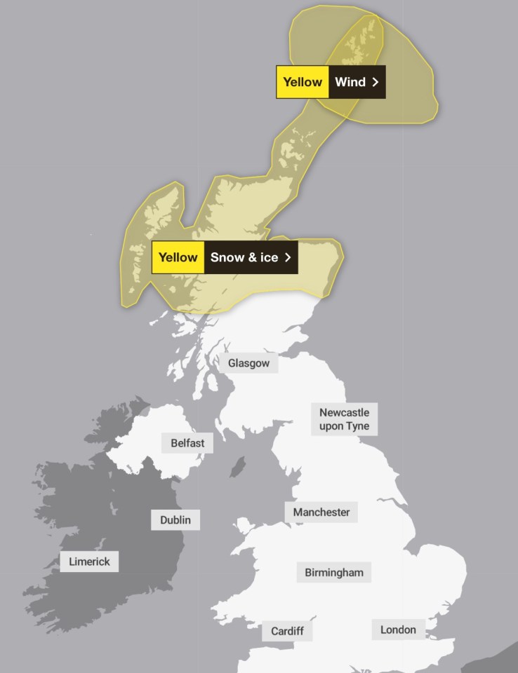 The Met Office's yellow weather warning for Sunday