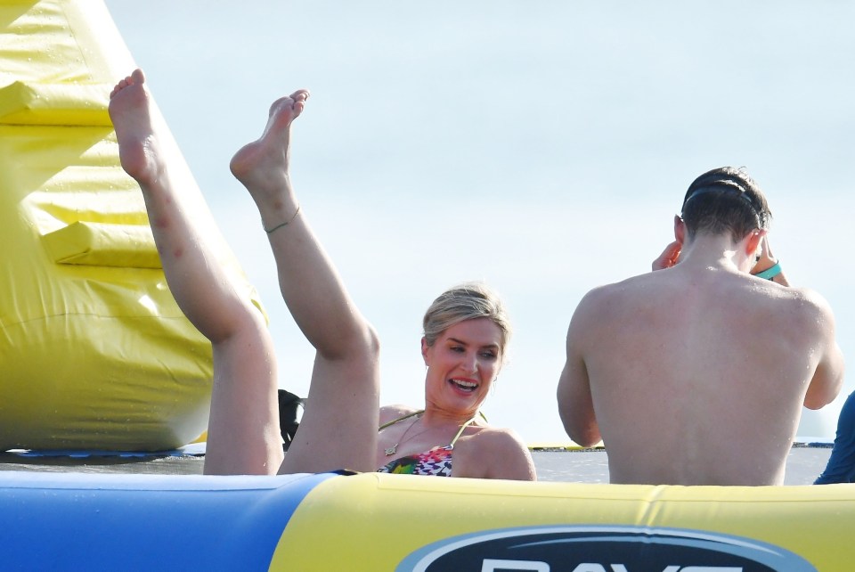 Sarah and her husband enjoyed playing on huge inflatables