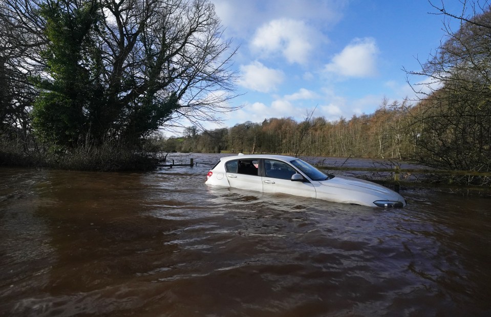 A stranded car in Warwick Bridge, Cumbria