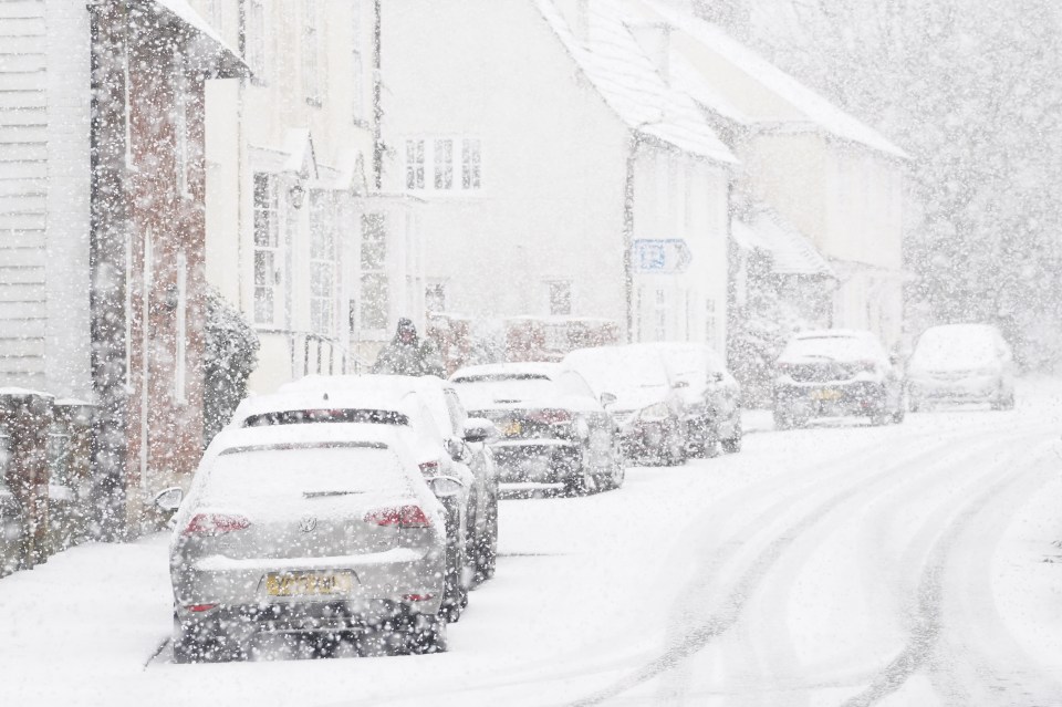 A snow flurry in Lenham, Kent, on Monday