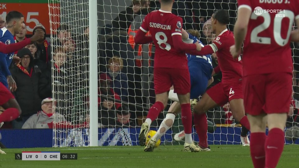 Conor Gallagher goes down following a challenge from Virgil van Dijk