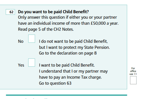 Tick the box to say you want to receive NI credits but not child benefit