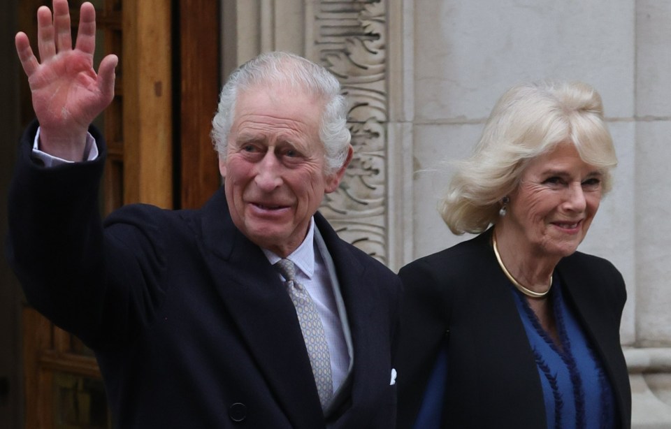 King Charles leaving the London Clinic with Queen Camilla after treatment for an enlarged prostate.