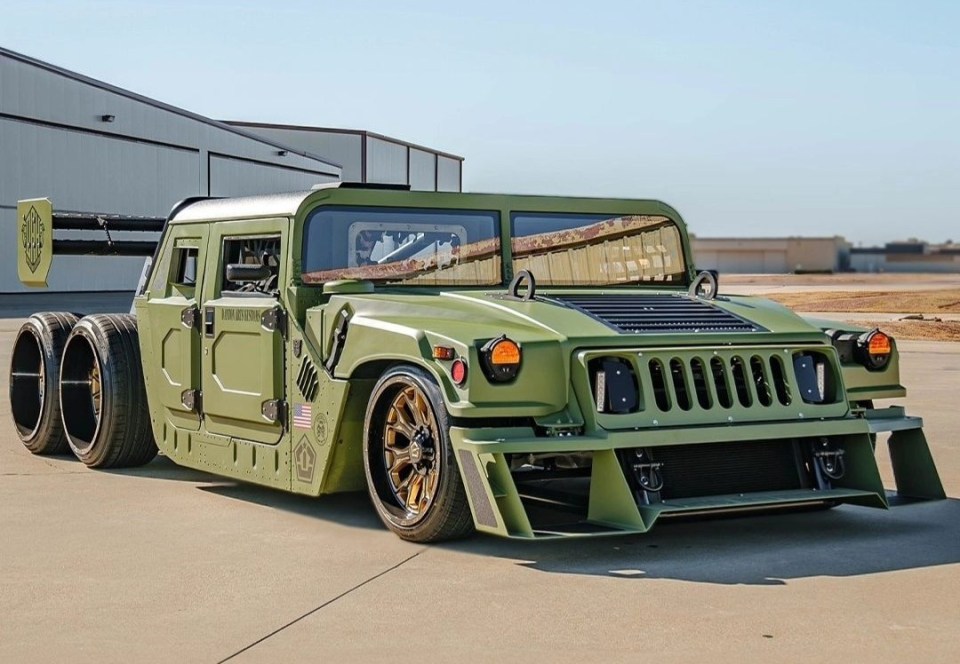 The modified Humvee has a 6.2-litre V8 mounted in its centre, rather than under the bonnet