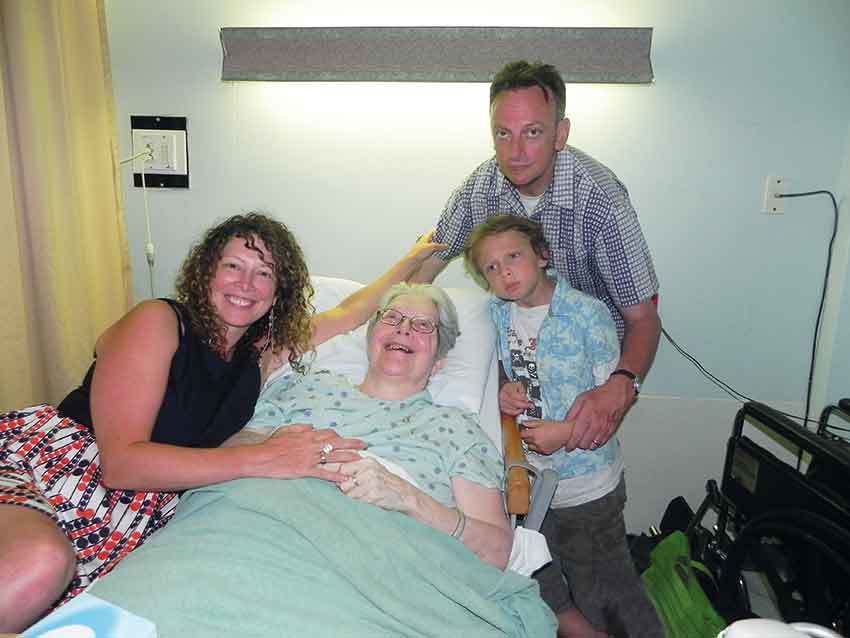 Donna, her husband Simon and son Dexter, with her mum after they met