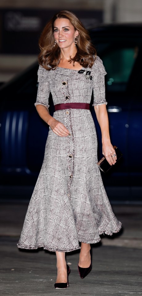 Kate wears tweed Erdem frock.