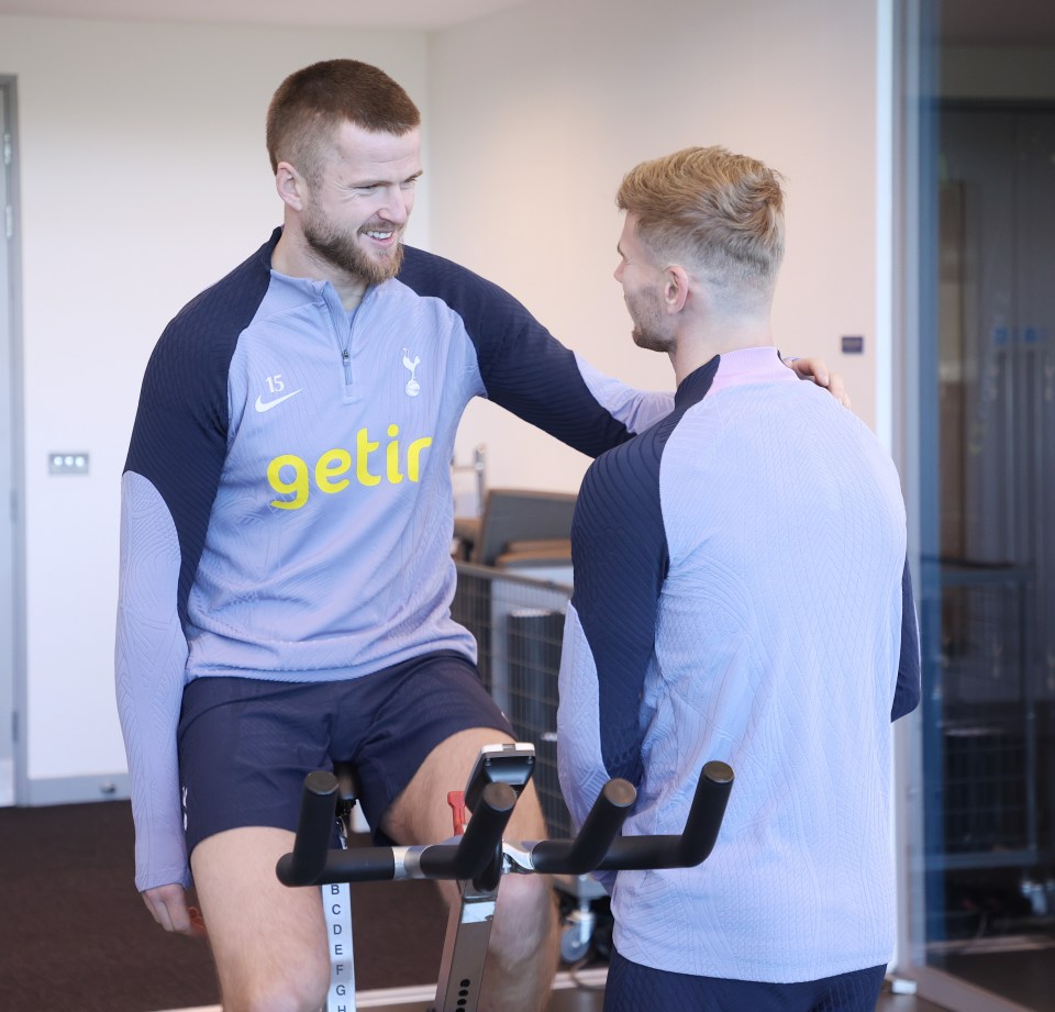 Dier chats with new signing Timo Werner in training on Wednesday