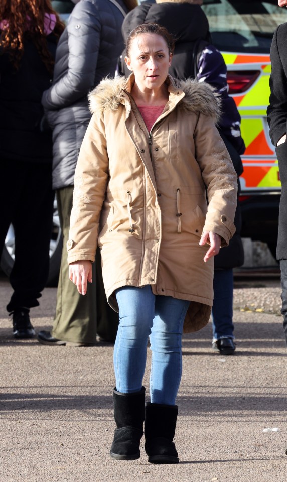 Natalie was wrapped up in a winter coat for the scenes