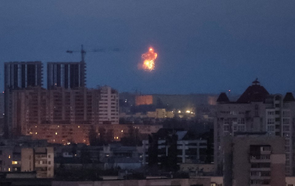 An explosion of a missile fired by Russia over Kyiv