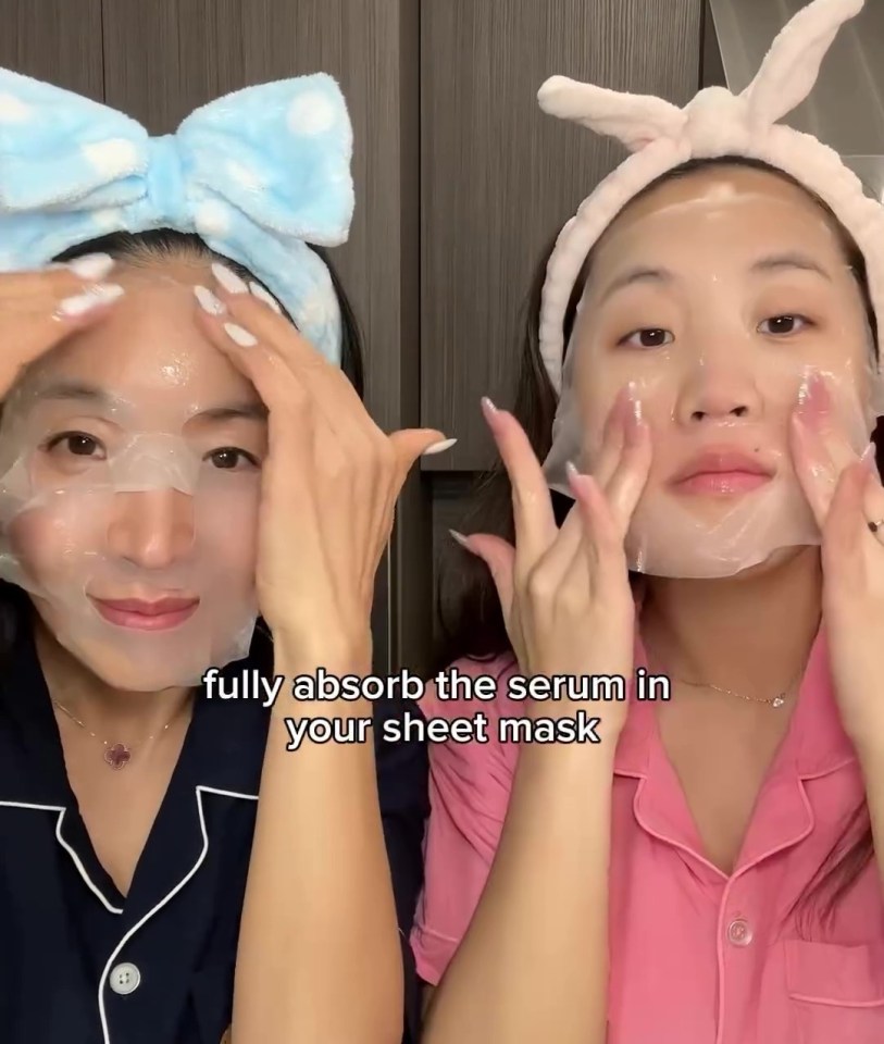 Aylen's mum, left, wears a sheet mask nearly every single day