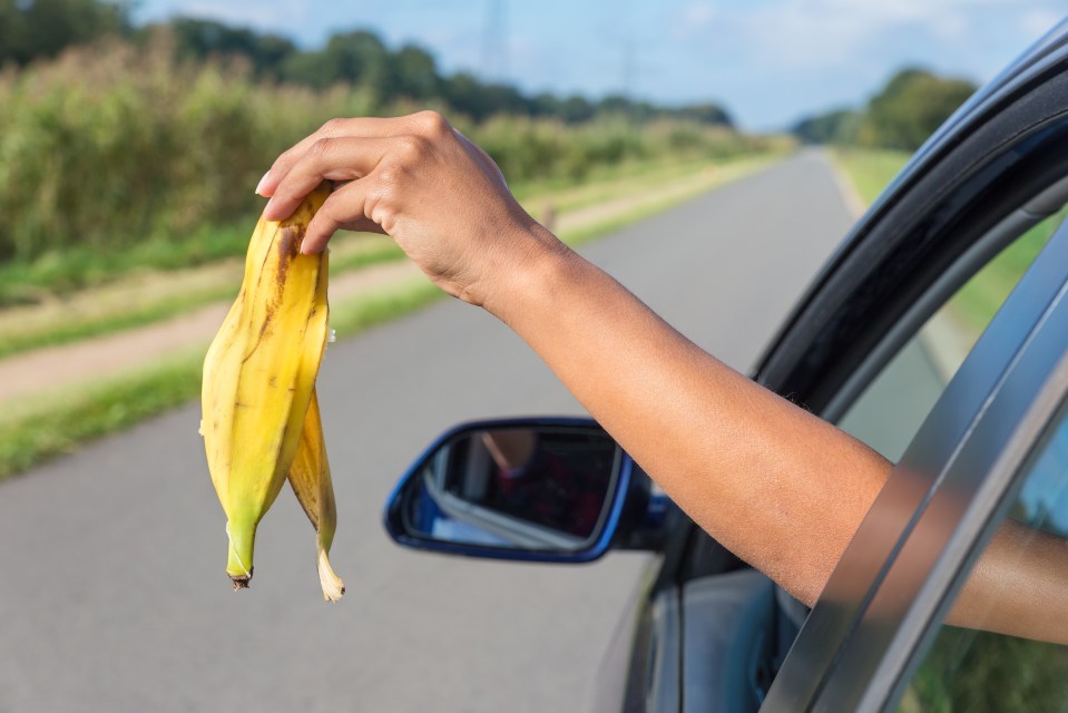 A van driver was seen throwing the banana skin through the window