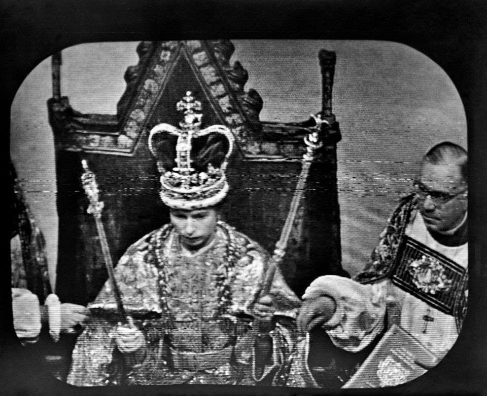 Queen Elizabeth II wearing the St Edward’s Crown, at the Coronation ceremony at Westminster Abbey