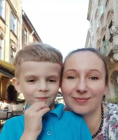 Five-year-old Vales with his mother, Marianna Vakhniak